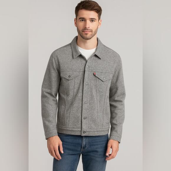 Levi French Terry Trucker Jacket (soft) in Heathered Grey Men's XXL - Picture 1 of 7